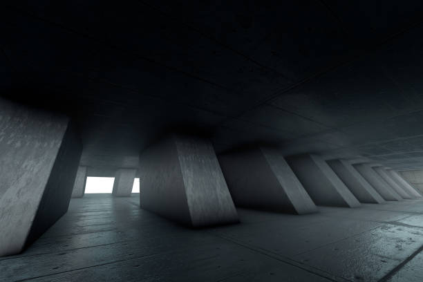 istock Creative background, Abstract empty room interior with concrete walls, concrete floor and concrete ceiling. 3d rendering, copy space. 1075946554