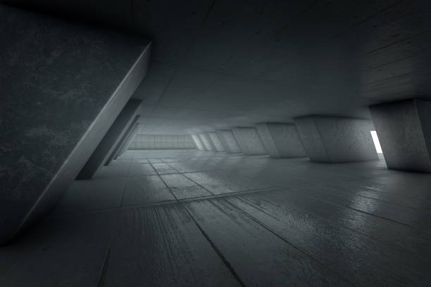 istock Creative background, Abstract empty room interior with concrete walls, concrete floor and concrete ceiling. 3d rendering, copy space. 1075946558
