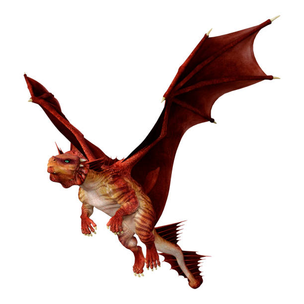 istock 3D illustration red fantasy dragon on white 1075949850