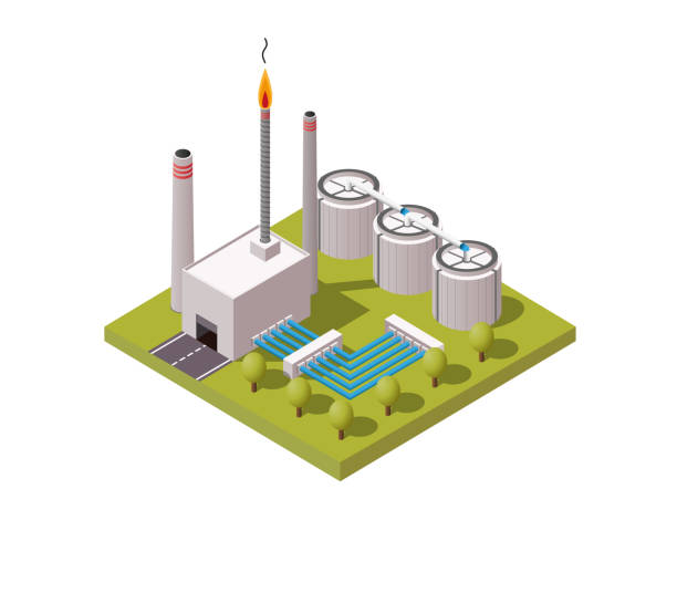 Simply low poly isometric vector illustration background of gas and oil industry general factory. vector art illustration