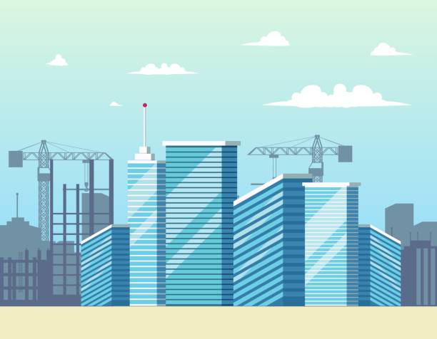 ilustrações, clipart, desenhos animados e ícones de edifícios de construção do vetor conceito moderno cidade - skyscraper construction built structure single object