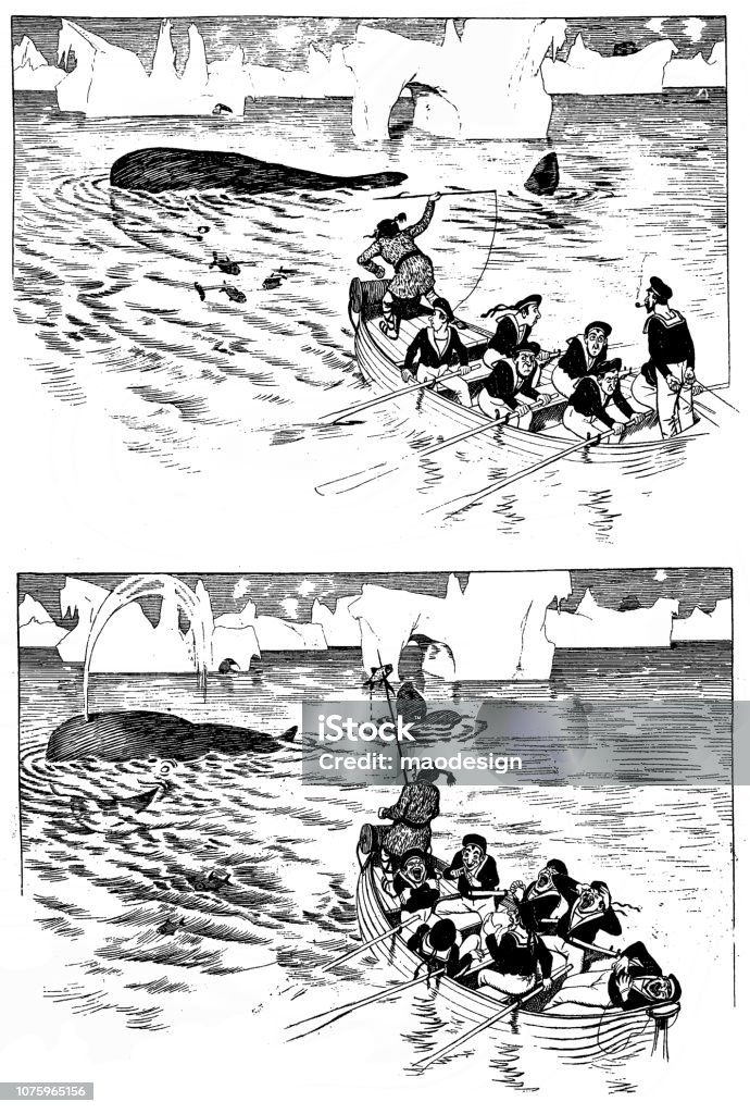 Cheerful story from whale hunting Sailor stock illustration