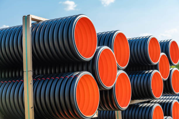 Corrugated pipes stock photo