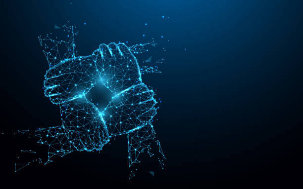 istock Hand united together form lines, triangles and particle style design. Illustration vector 1075972590