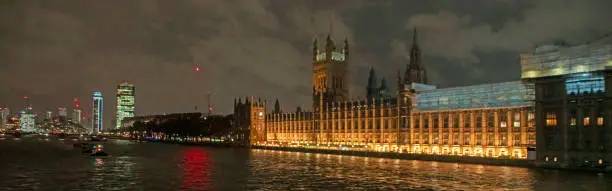 Photo of The British Houses of Parliament on the North Bank of the Thames