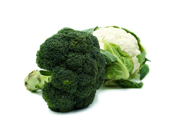 istock Broccoli and cauliflower isolated on white background 1075983852