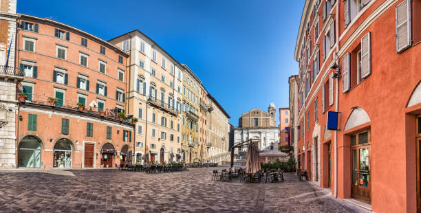 Panoramic view of the Piazza del Plebiscito , Ancona, Italy. Panoramic view of the Piazza del Plebiscito and the Saint Domenico church in the background in Ancona, Italy. piazza plebiscito stock pictures, royalty-free photos & images
