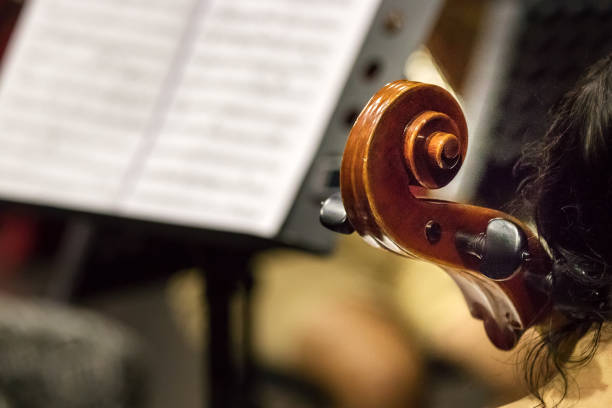 istock Close up of the Scroll - peg box of a cello during a live performance. 1075991096
