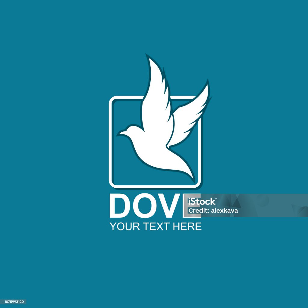 flying dove icon icon of flying dove silhouette isolated on blue background Abstract stock vector