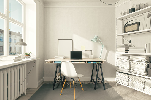 Interior of a Scandinavian style cozy office space.