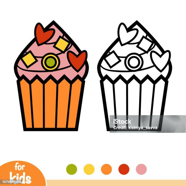 Coloring Book Cupcake Stock Illustration - Download Image Now - Bakery, Black Color, Book