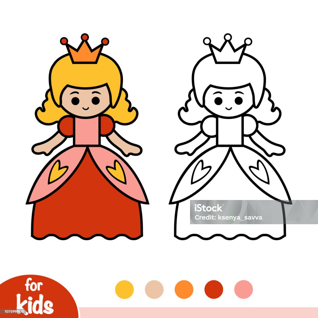 Coloring book, Princess Coloring book for children, Princess Black Color stock vector