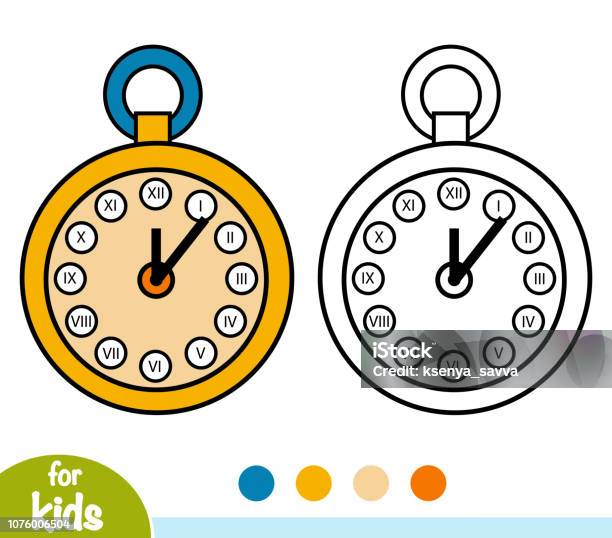 Coloring Book Pocket Watch Stock Illustration - Download Image Now - Book, Black Color, Clock