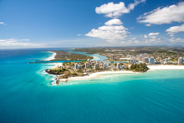 An aerial view of Coolangatta on a clear idyllic day on the Gold Coast, Australia stock photo