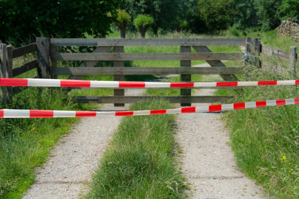 Rural grass lined road with wooden gate
