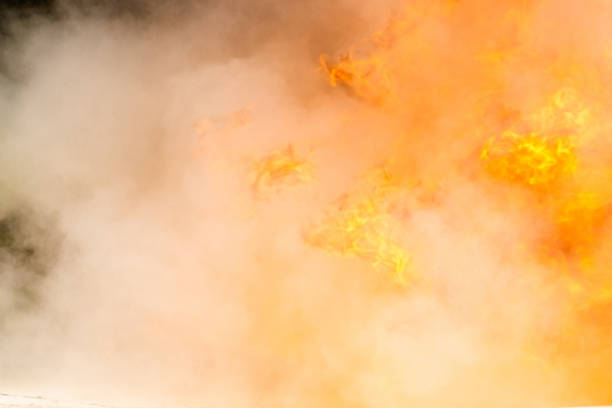 istock Closeup smoke and fire burning, Fire with spray foam chemistry 1076013166