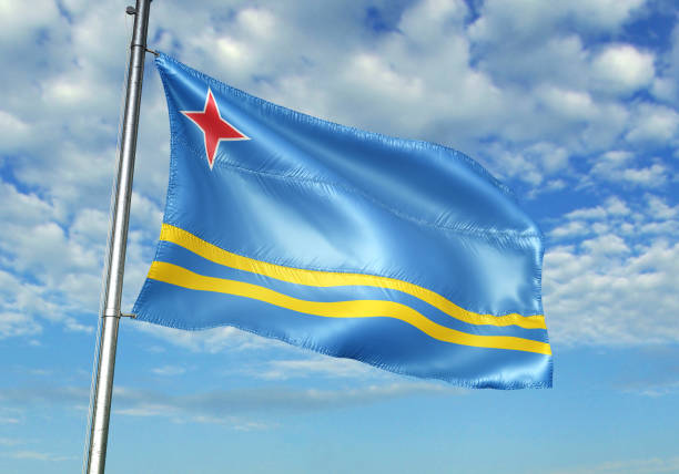 istock Aruba flag waving cloudy sky background realistic 3d illustration 1076016048