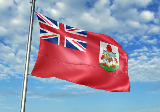 istock Bermuda flag waving cloudy sky background realistic 3d illustration 1076016120
