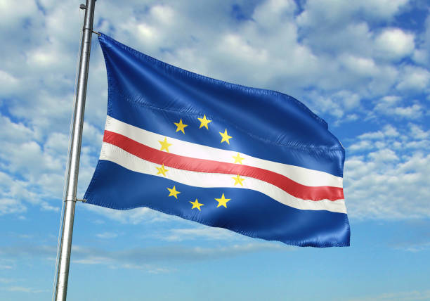 istock Cape Verde flag waving cloudy sky background realistic 3d illustration 1076016302