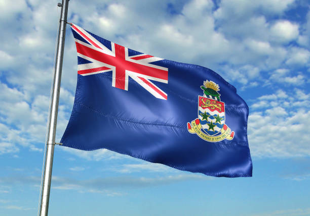 istock Cayman Islands flag waving cloudy sky background realistic 3d illustration 1076016304