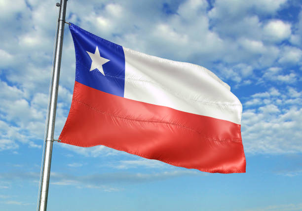istock Chile flag waving cloudy sky background realistic 3d illustration 1076016320
