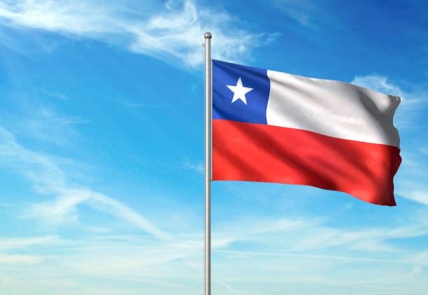 istock Chile flag waving cloudy sky background realistic 1076022322