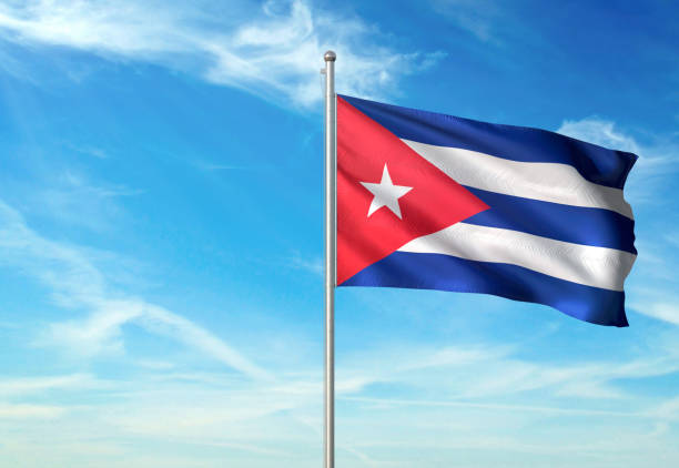 istock Cuba flag waving cloudy sky background realistic 1076022420