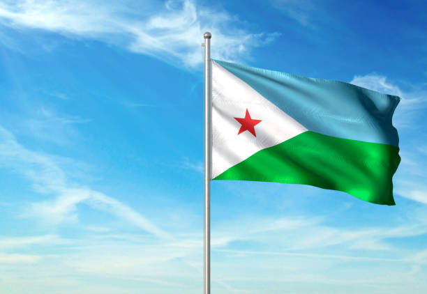 istock Djibouti flag waving cloudy sky background realistic 1076022484
