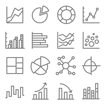 Charts and Diagrams Vector Color Line Icon Set. Contains such Icons as Bubble Chart, Column Chart, Pie Chart, Bar Chart and more. Expanded Stroke
