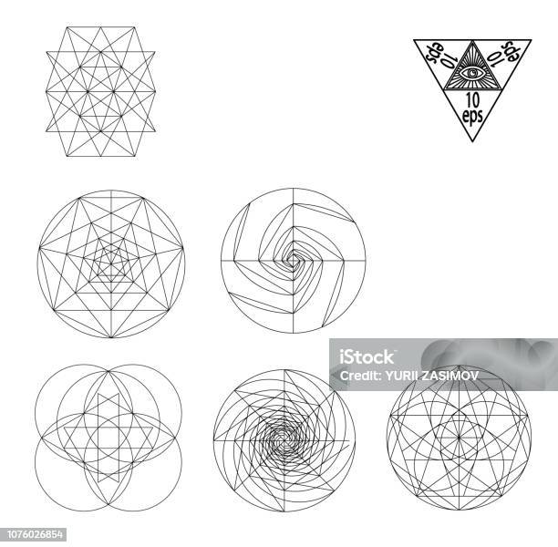 Sacred Geometry Symbols And Signes Vector Illustration Hipster Tattoo Flower Of Life Symbol Stock Illustration - Download Image Now