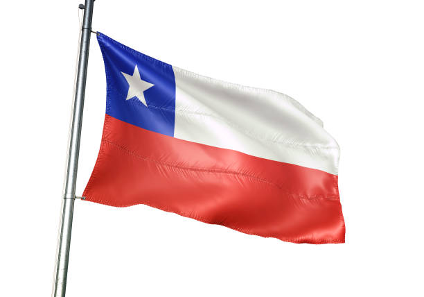 istock Chile chilean flag waving isolated on white background realistic 1076028114