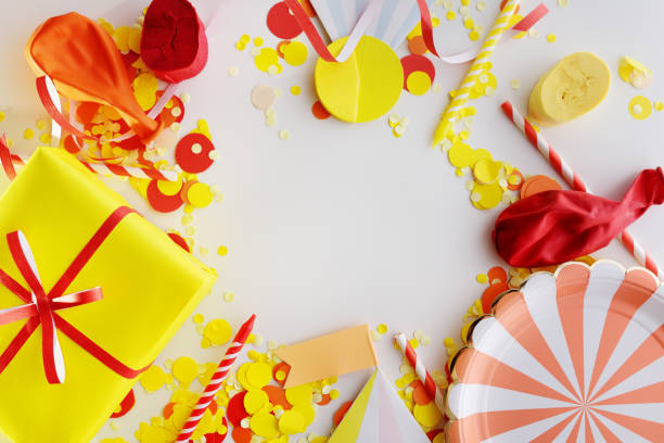 istock Festive bright decor for birthday on a white background. Top vie 1076029816