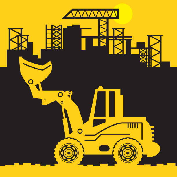 ilustraciones, imágenes clip art, dibujos animados e iconos de stock de pala cargadora, maquinaria de construcción de poder - earth mover bulldozer construction equipment digging