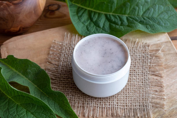 istock A jar of homemade comfrey root ointment with fresh comfrey plant 1076048764