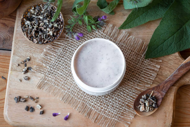 istock A jar of homemade comfrey root ointment with fresh comfrey plant 1076048790
