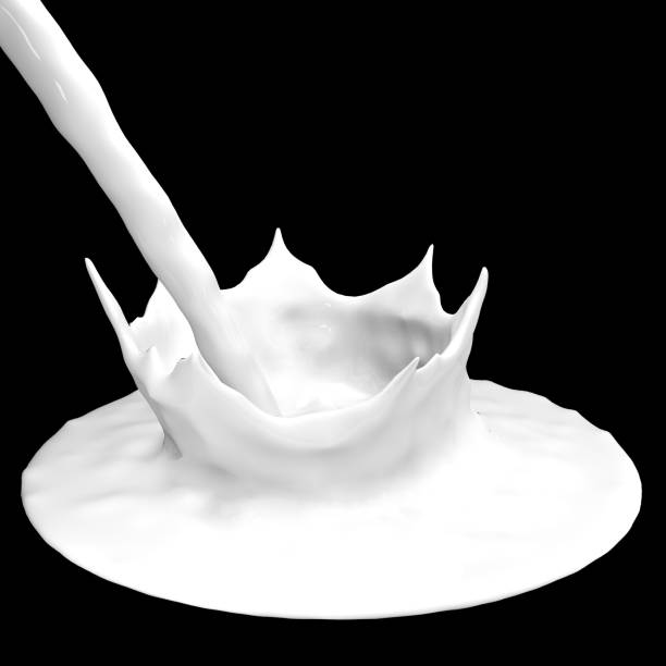 istock Milk flow with crown splash, isolated on black, 3D illustration 1076054888