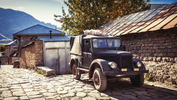 Old military soviet car, retro vehicle