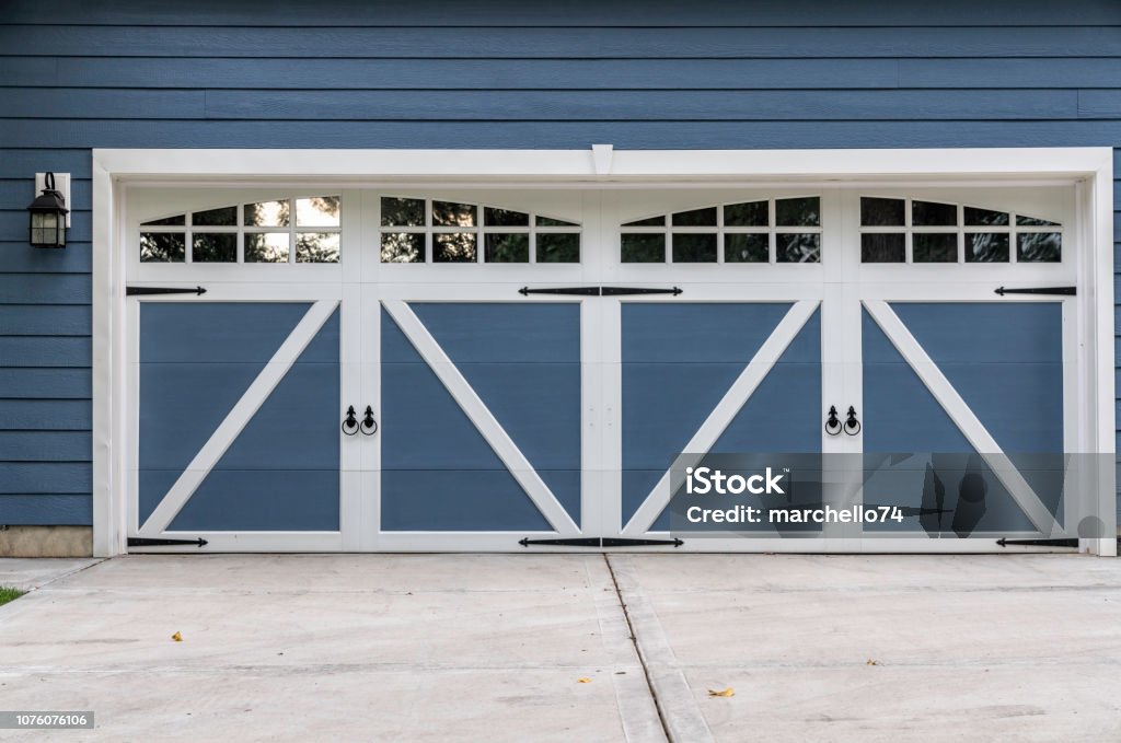Wooden garage with driveway American wooden garage with driveway Garage Stock Photo