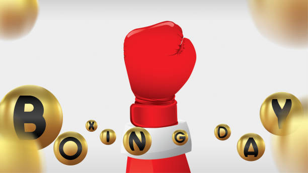 istock Boxing day vector illustration.Typography combined in a shape of christmas ball with boxing gloves 1076082464