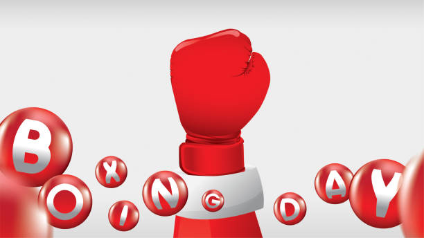 istock Boxing day vector illustration.Typography combined in a shape of christmas ball with boxing gloves 1076082490