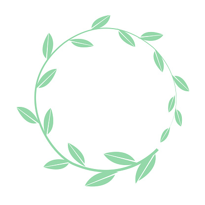 Hand drawn vector round frame. Floral wreath with simple leaves banch. Decorative elements for design. Vector ring illustration