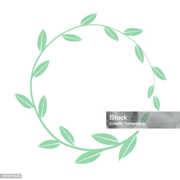 Hand Drawn Vector Round Frame Floral Wreath With Simple Leaves Banch Decorative Elements For Design Stock Illustration - Download Image Now