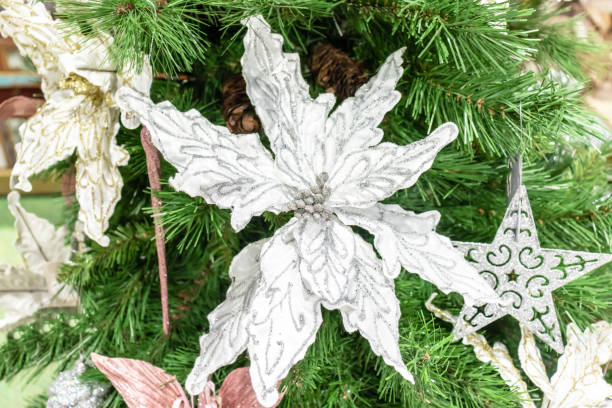 istock Christmas tree with modern golden pastel decor close up 1076098266