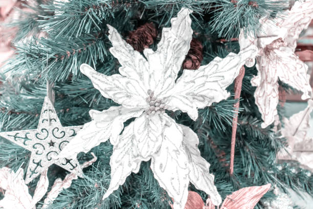 istock Christmas tree with modern golden pastel decor close up 1076098274