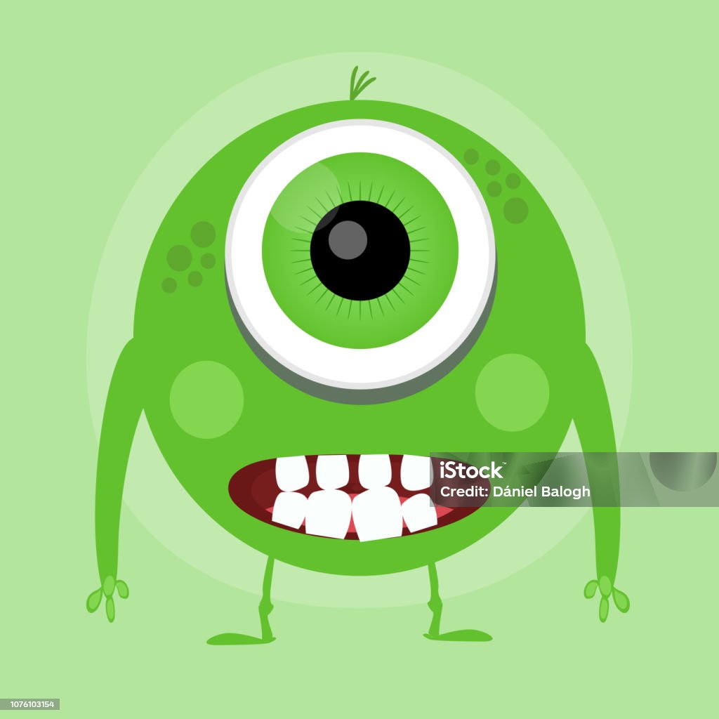 Cute Little Cartoon Monster. Green Smiling Little Monster. Alien stock vector