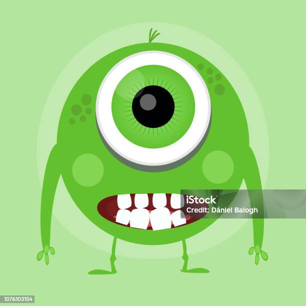 Cute Little Cartoon Monster Green Smiling Little Monster Stock Illustration - Download Image Now