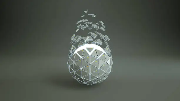 Photo of Gray platonic ball with glowing core 3D rendering