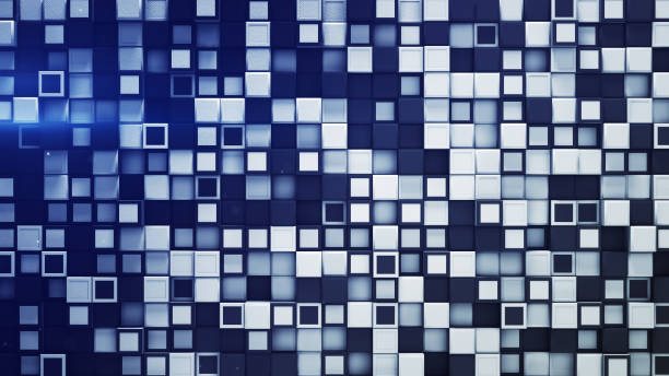 istock Tile of white and blue boxes abstract 3D rendering 1076107288