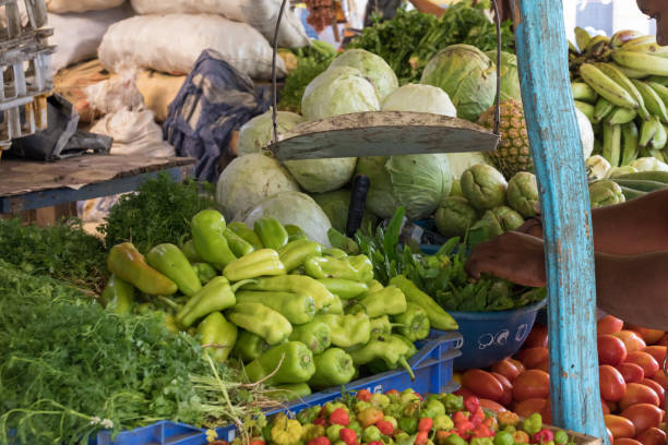 istock Raw fruits and vegetables on sale 1076113906