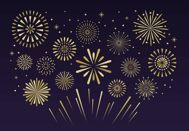 ilustrações, clipart, desenhos animados e ícones de fogos de artifício festivos ouro. natal pirotecnia fogos de artifício vecto - independence holiday usa night